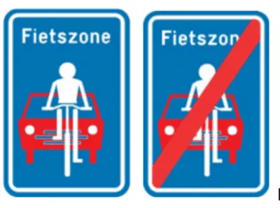 Verkeersborden F11 en F113: begin en einde fietszone