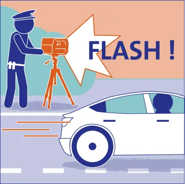Animatie van een politieagent die een passerende auto flitst